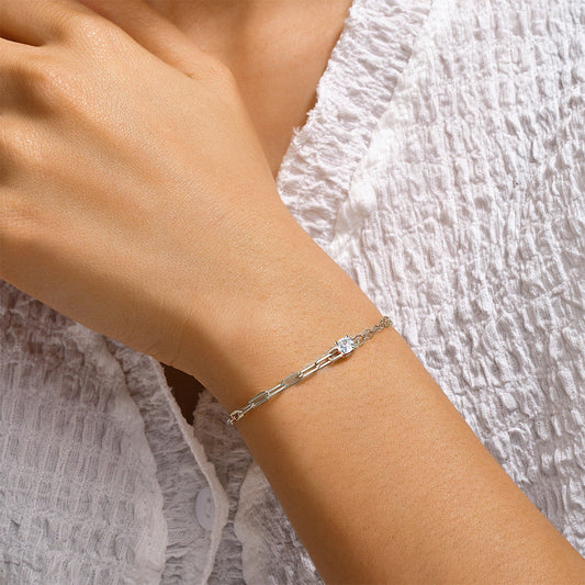 Delicate Silver Chain Bracelet with Crystal Accent